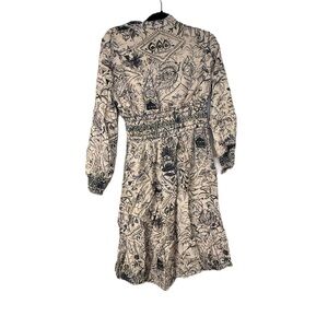 Women's Novella XL Floral Print Dress Tan Blue Spring Summer Midi Empire Waist